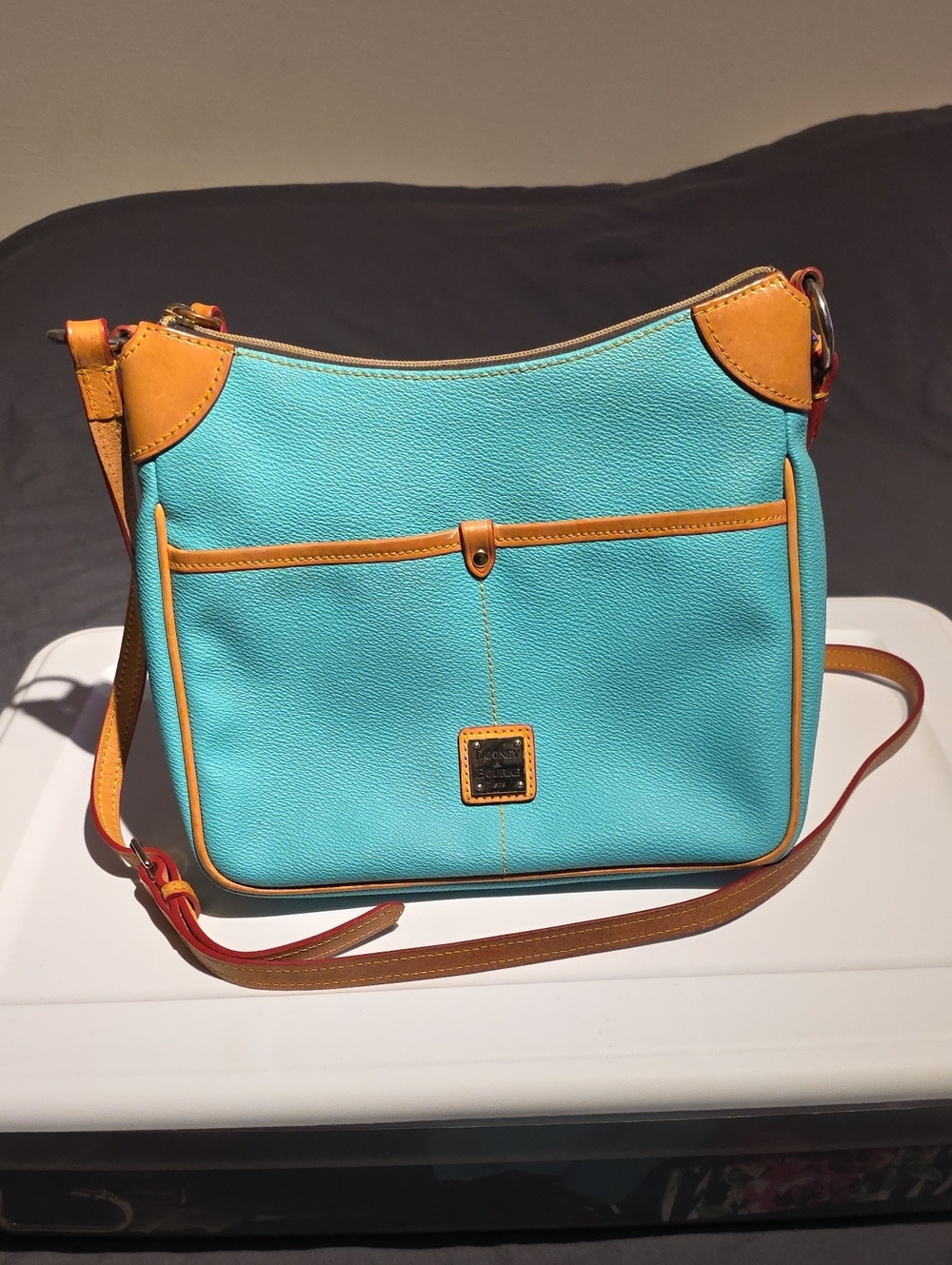 Dooney & Bourke Turquoise Crossbody with Tan Trim